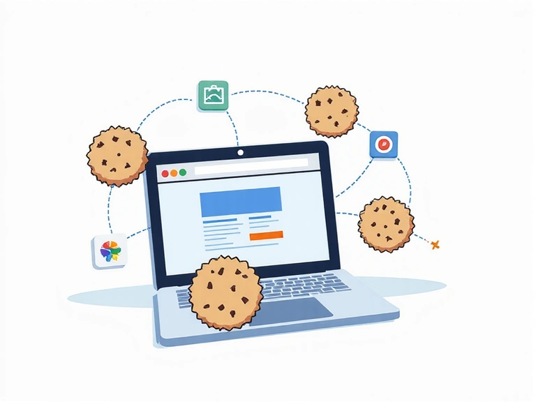 Illustration of various types of cookies and their functions on a website